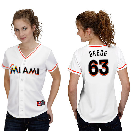 Kevin Gregg #63 mlb Jersey-Miami Marlins Women's Authentic Home White Cool Base Baseball Jersey